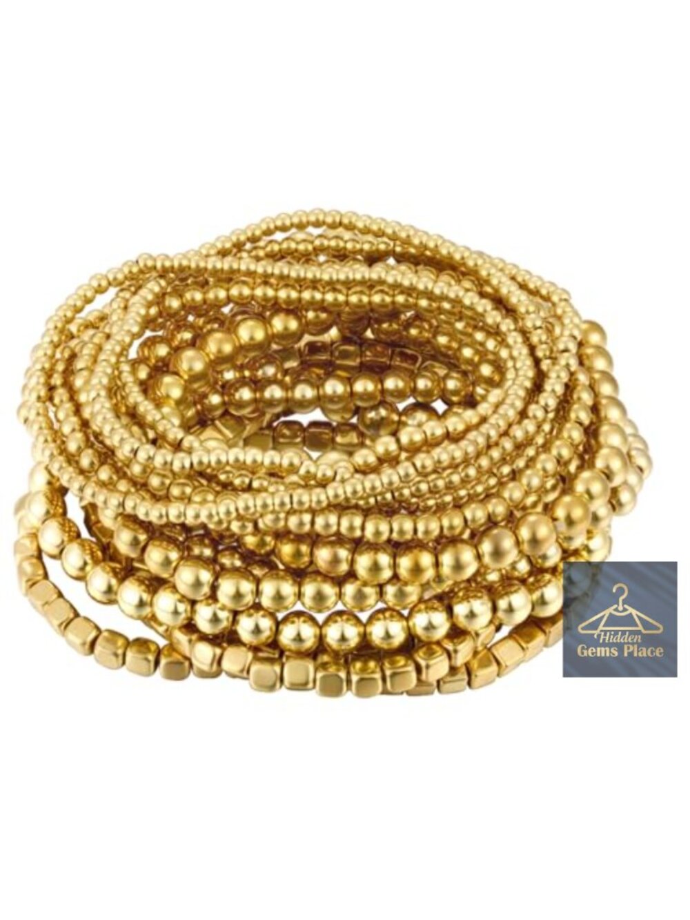 16 PCS Gold Plated Bead Stretch Bracelet Set - Stackable Adjustable Jewelry